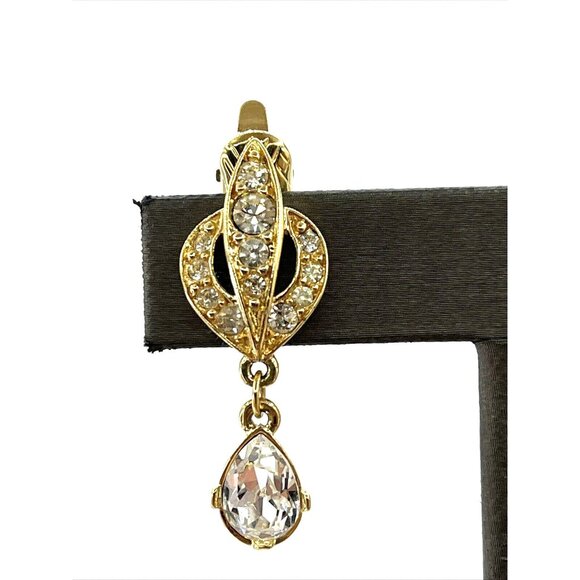 Vintage TRIFARI Earrings Rhinestone Dangle Clip Dangle Earrings 1.5" - Picture 6 of 9